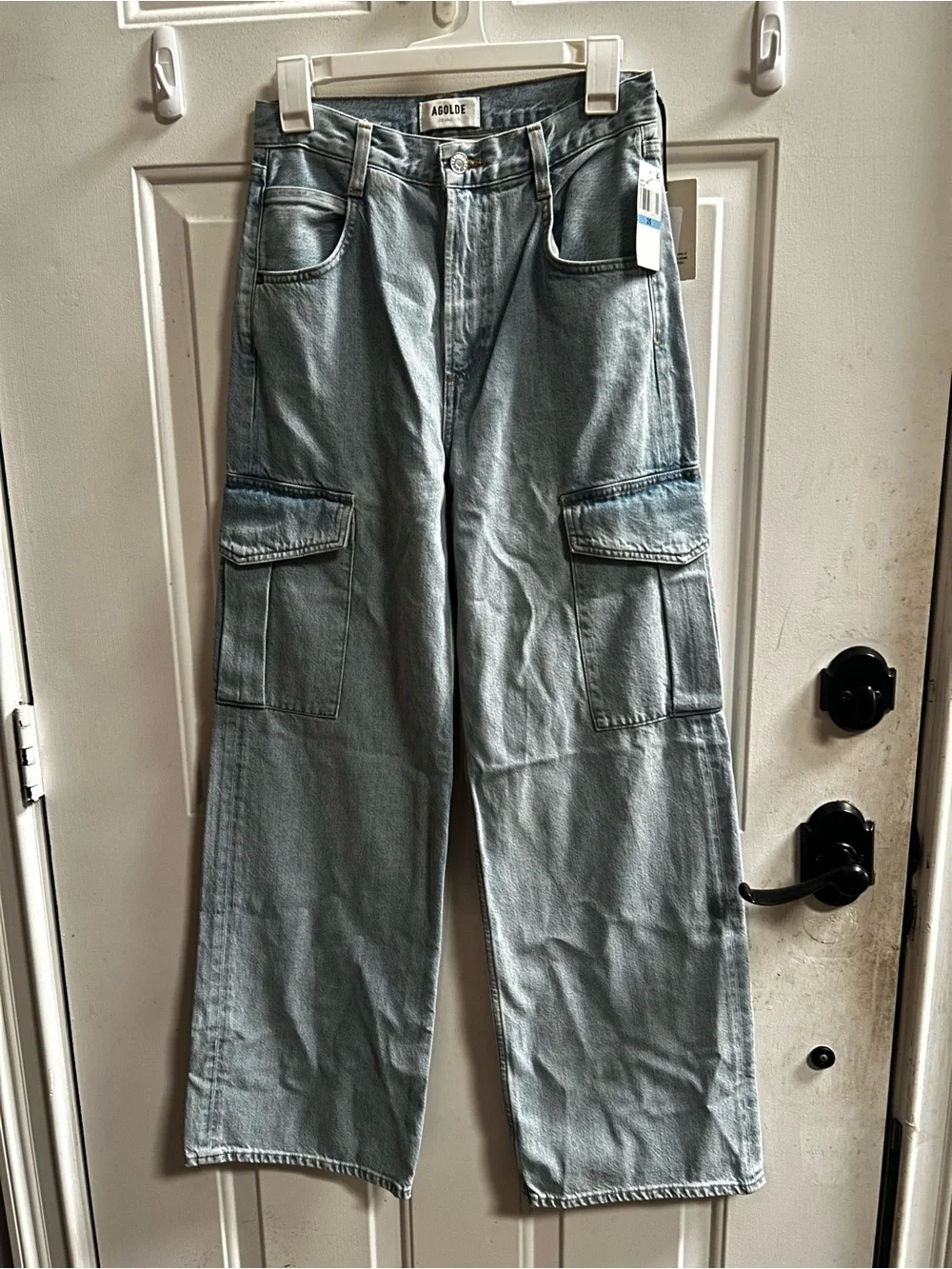 Agolde women’s Light Wash Minka High Rise Cargo wide leg Jeans Sz 25